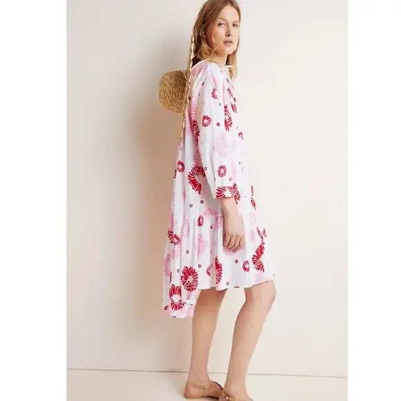 Ro's Garden Caroline Cover Up Tunic Dress in Floral Pink & Red XS Tuckernuck